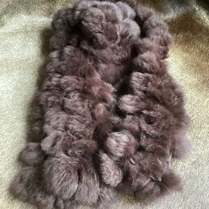 Cejon Dark Brown Rabbit Fur Puff Ball Design Scarf Stole